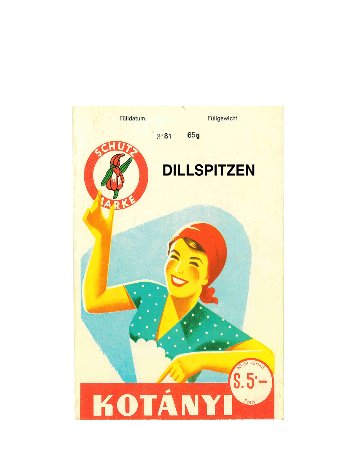 Eine Kotányi-Briefverpackung für Muskatnuss aus den 1950er Jahren