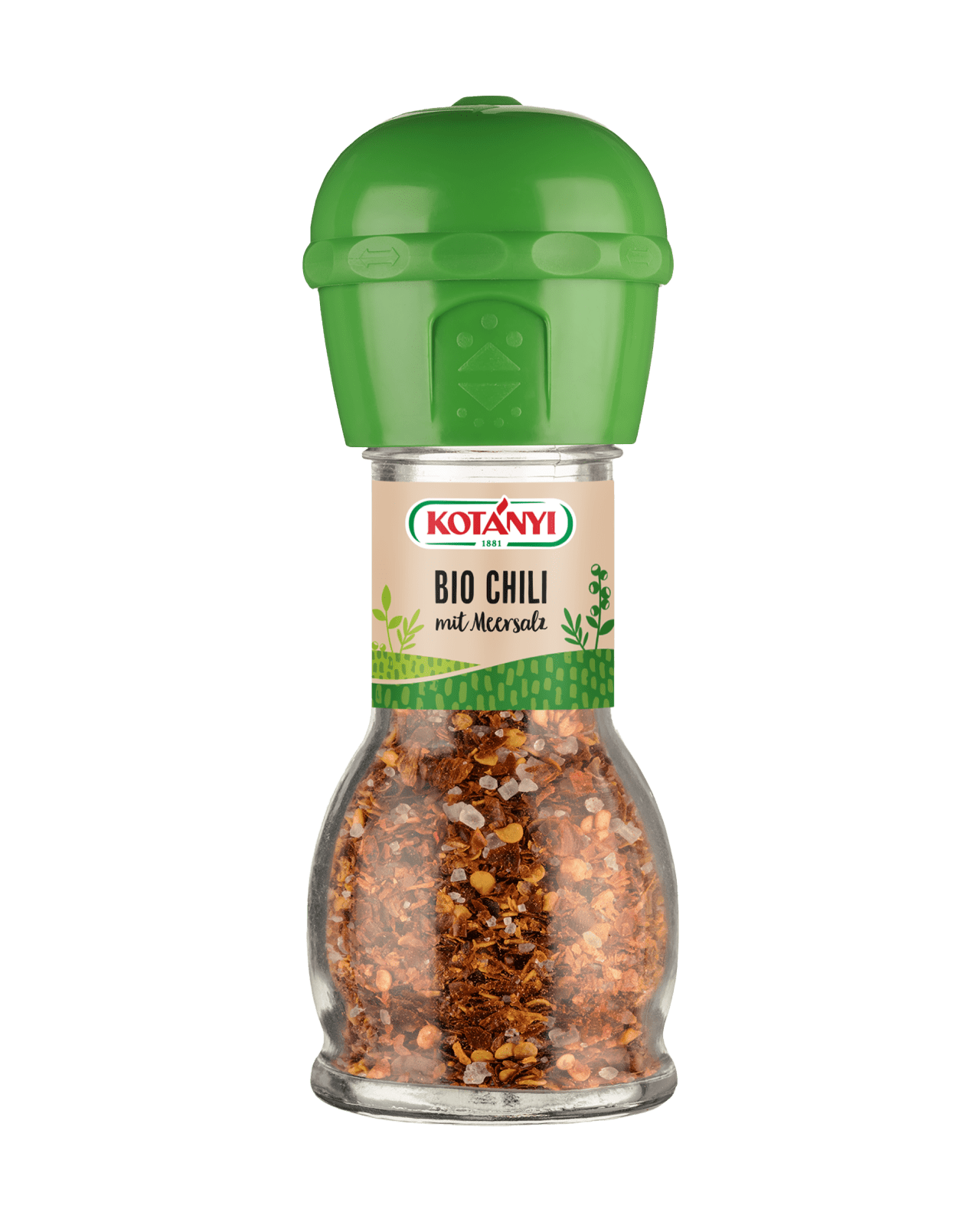 Bio Chili mit Meersalz in der Mühle