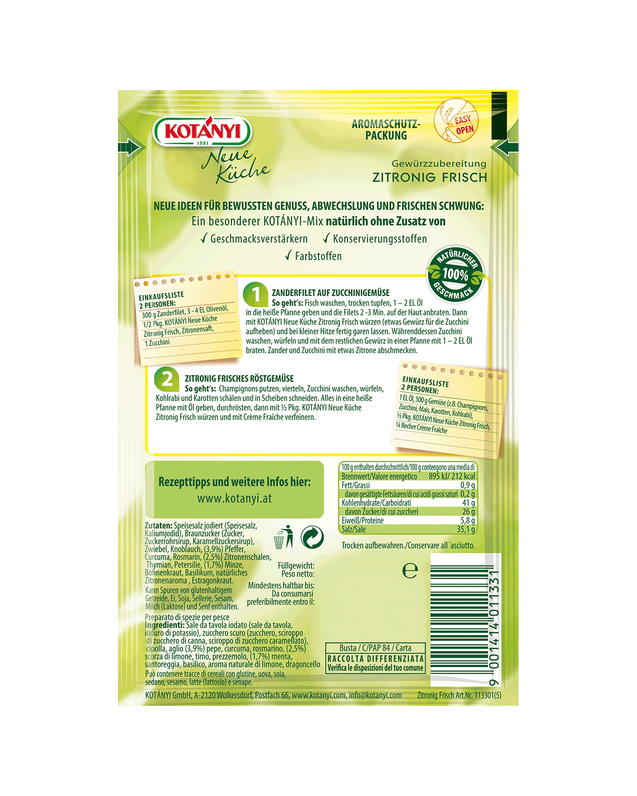 Kotanyi Quick & Easy One Pot Pasta Brief 20 g / Gewürzzubereitung